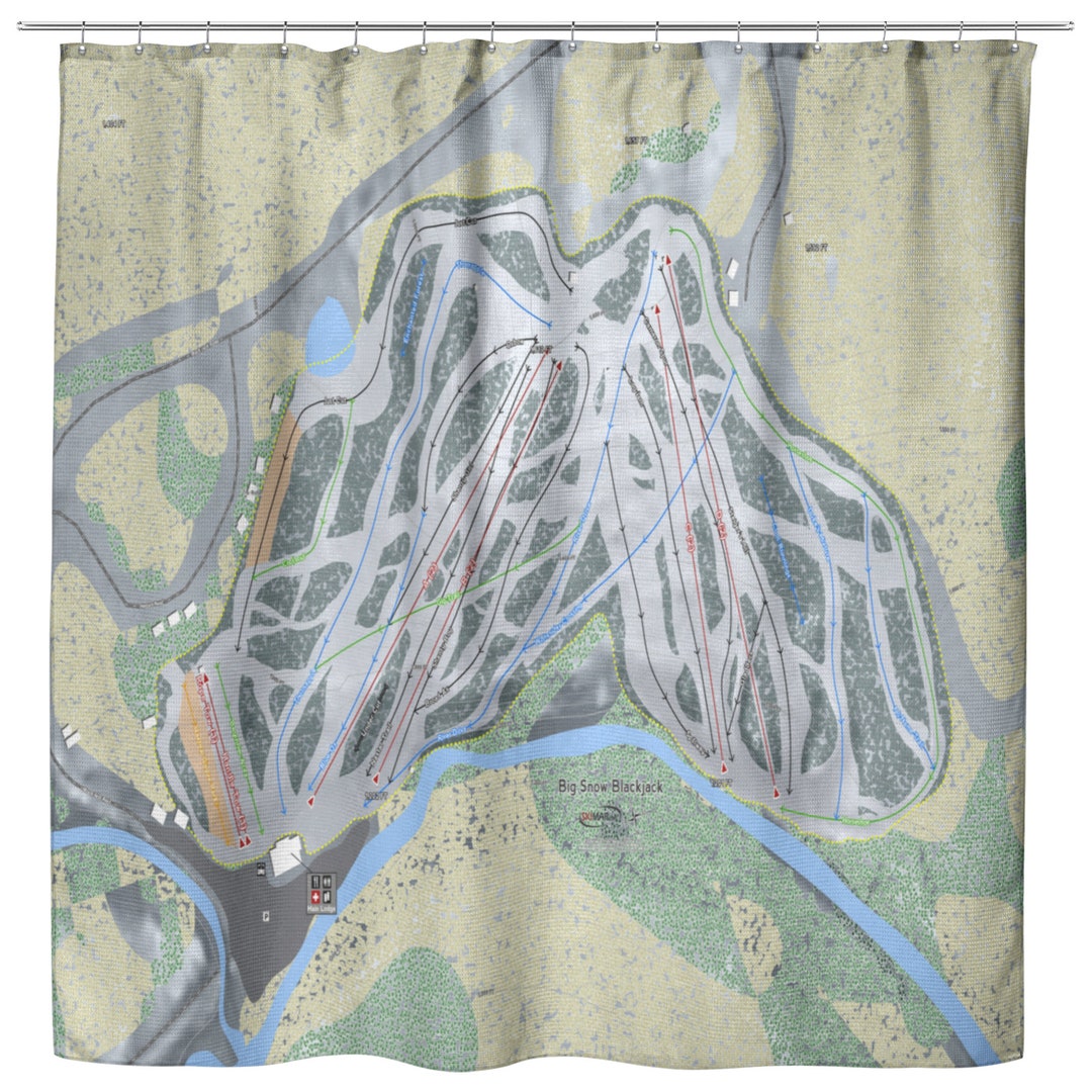 Big Snow Blackjack Ski Trail Map Shower Curtain, Ski Cabin Decor