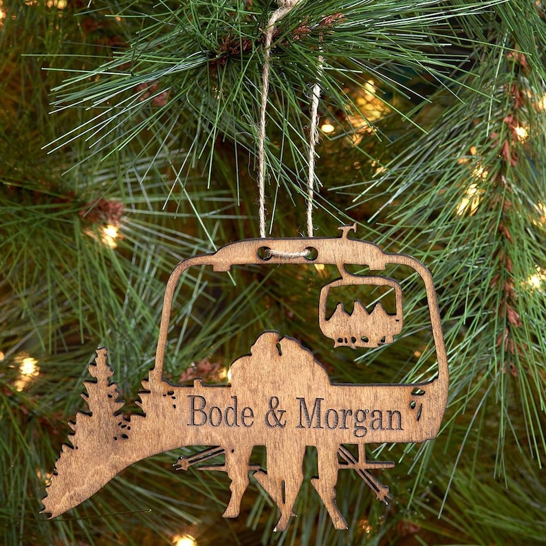 Personalized Chairlift Ski & Snowboard Couple Christmas Ornament Ski Ornament, Skier Gift, Wooden Ornament, Free Personalization Ski Couple