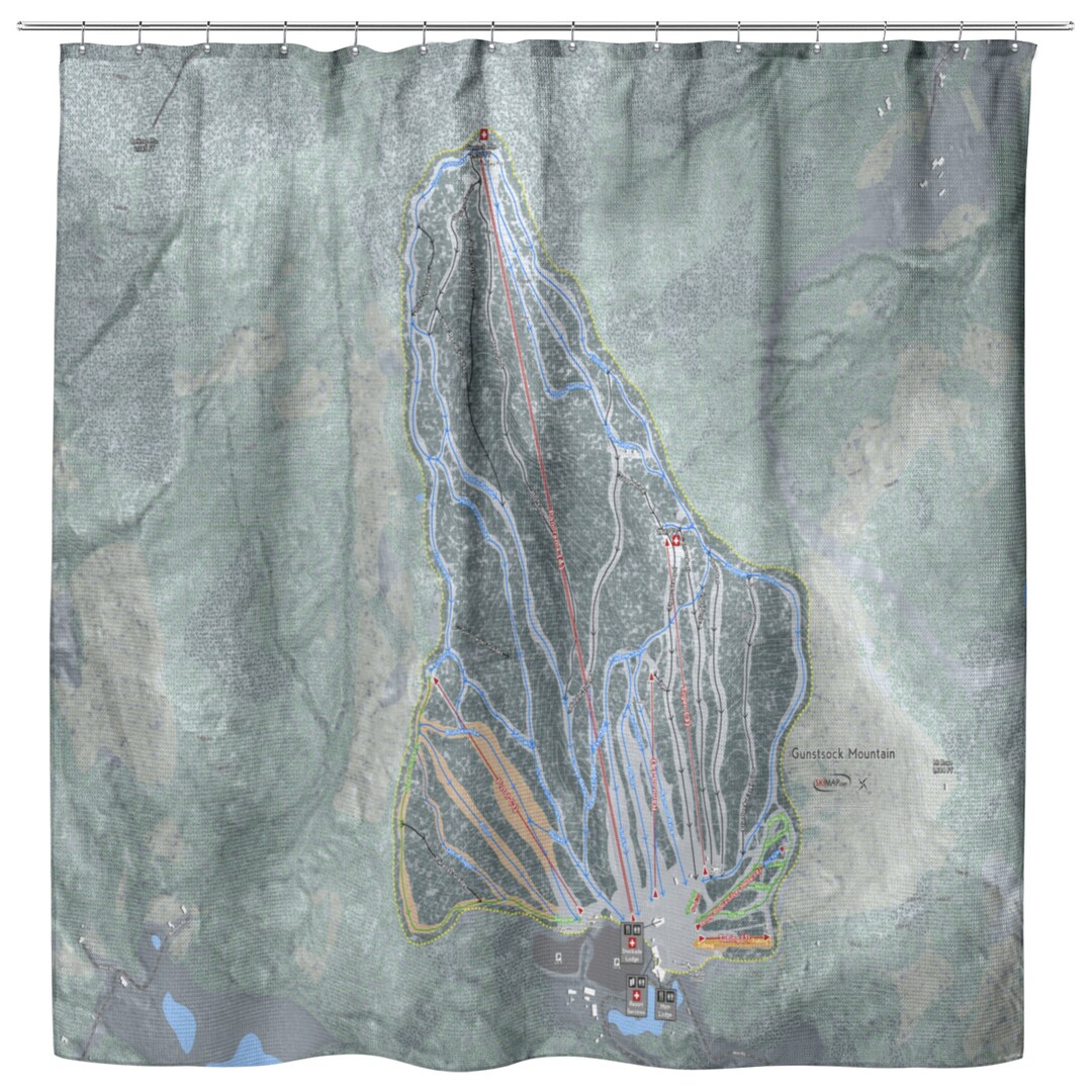 Gunstock Mountain Ski Trail Map Shower Curtain, Ski Cabin Decor, Universal Shower Curtain Etsy