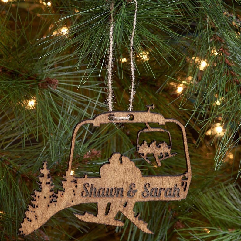 Personalized Chairlift Ski & Snowboard Couple Christmas Ornament Ski Ornament, Skier Gift, Wooden Ornament, Free Personalization Snowboard Couple