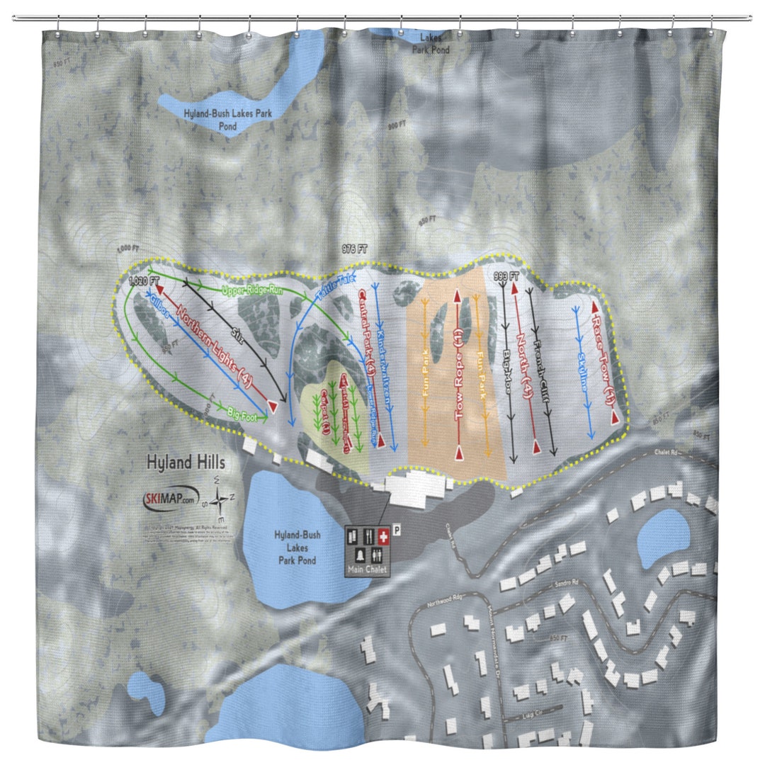 Hyland Hills Ski Trail Map Shower Curtain Ski Cabin Decor Etsy