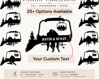 Personalized Chairlift Ski Family Metal Wall Art for Skiing and Snowboarding ( Made In The Usa)