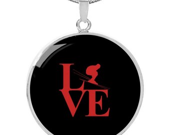 Love Ski Pendant Necklace - Red