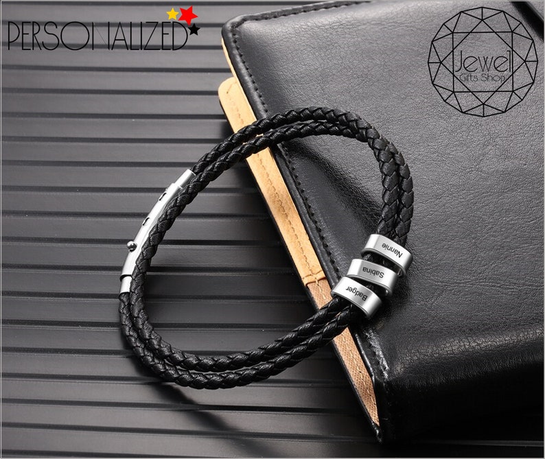 Handmade Engraved Gifts Custom Beads Leather Charm Bracelets Groomsmen Gifts Accessories For Men Personalized Name Men Bracelet Jewelry Chain Link Bracelets Xn Kopsch Orthopdie 7nb De