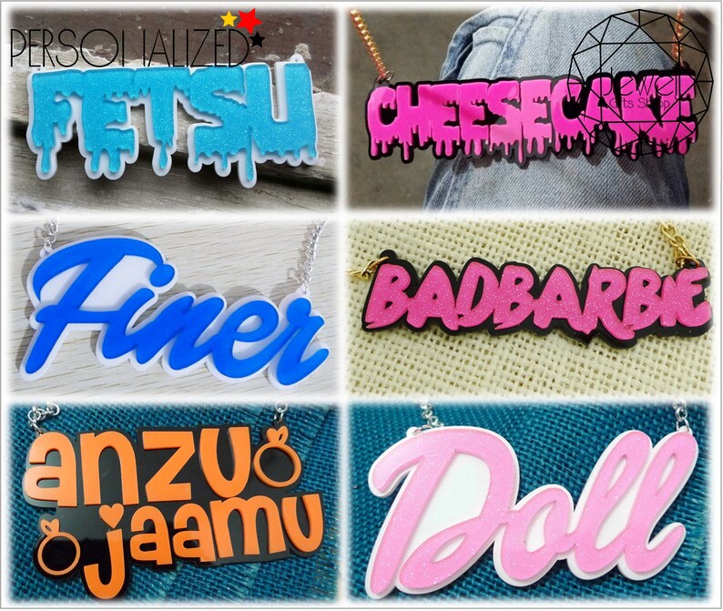 Laser Cut Acrylic Nameplate Word Custom Name Necklace Etsy
