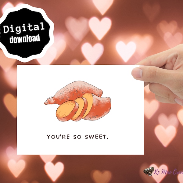 Printable Sweetest Day sweet potato greeting card instant download 5x7 inch card, cute funny boyfriend girlfriend husband wife gift