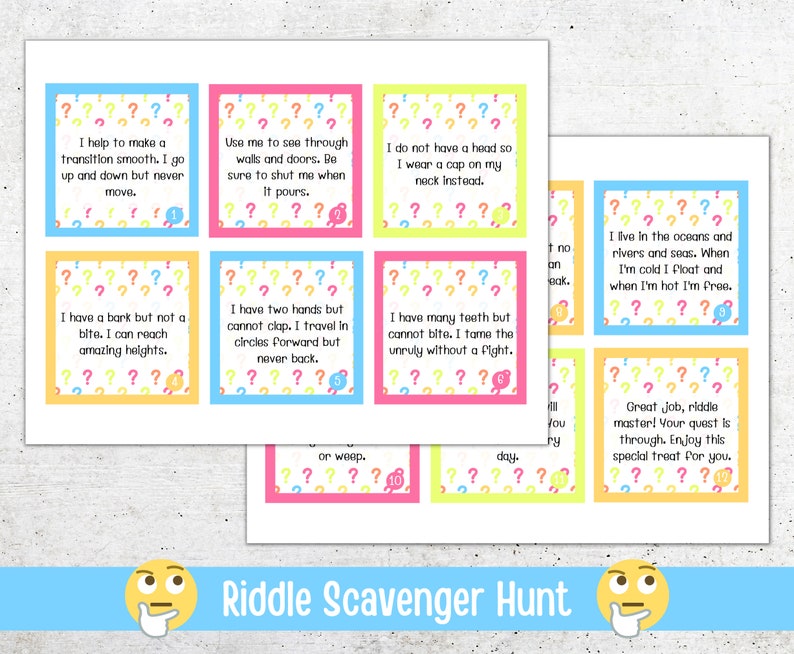 Kids Riddle Scavenger Hunt Printable for Instant Download, Kids