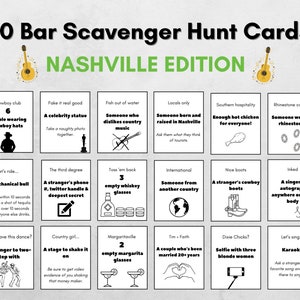 Tarjetas de búsqueda del tesoro del bar de Nashville imprimibles para descarga instantánea, actividad de bebida para adultos, juego de despedida de soltera nash bash