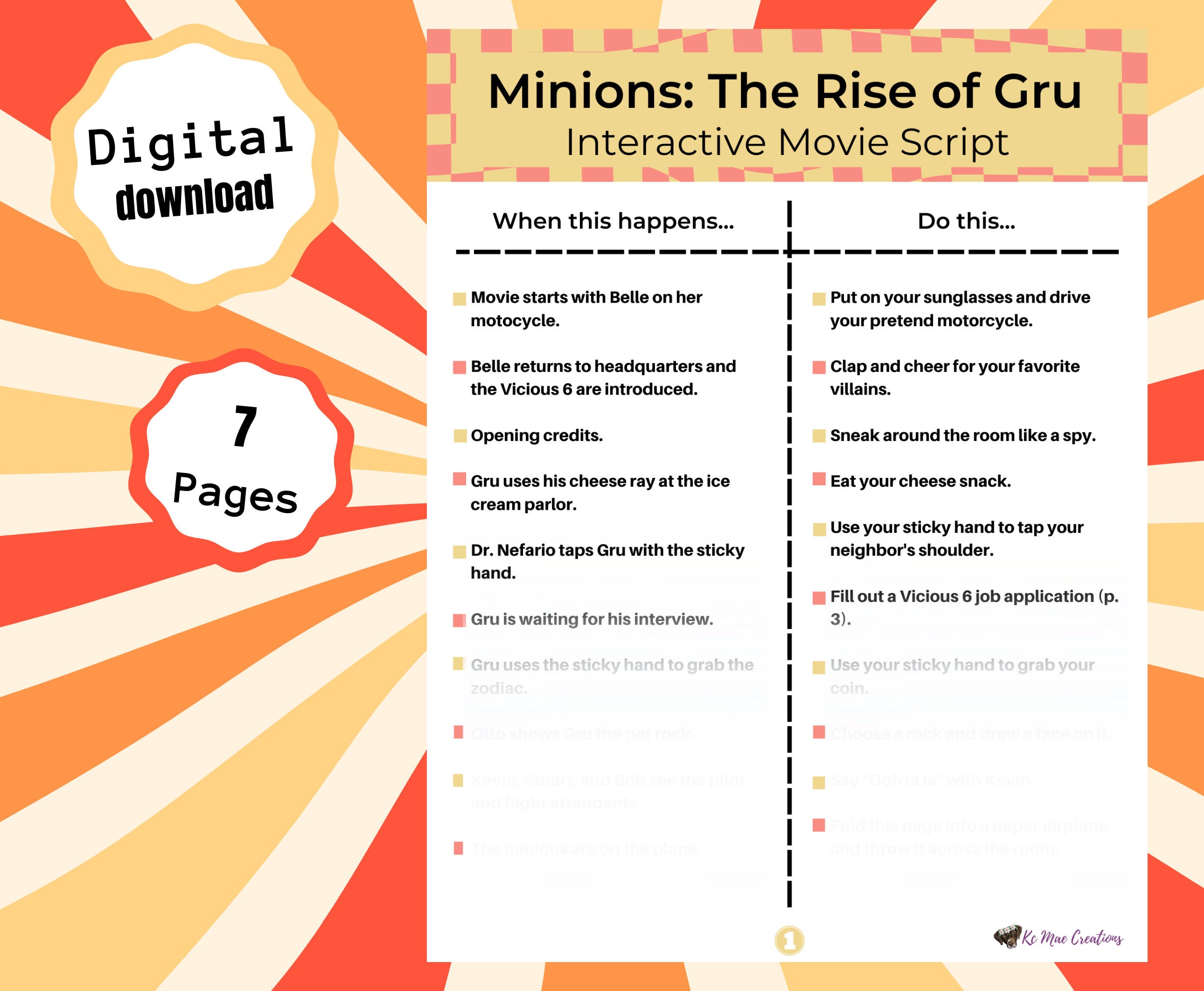 Printable Minions: the Rise of Gru Interactive Movie Script - Etsy