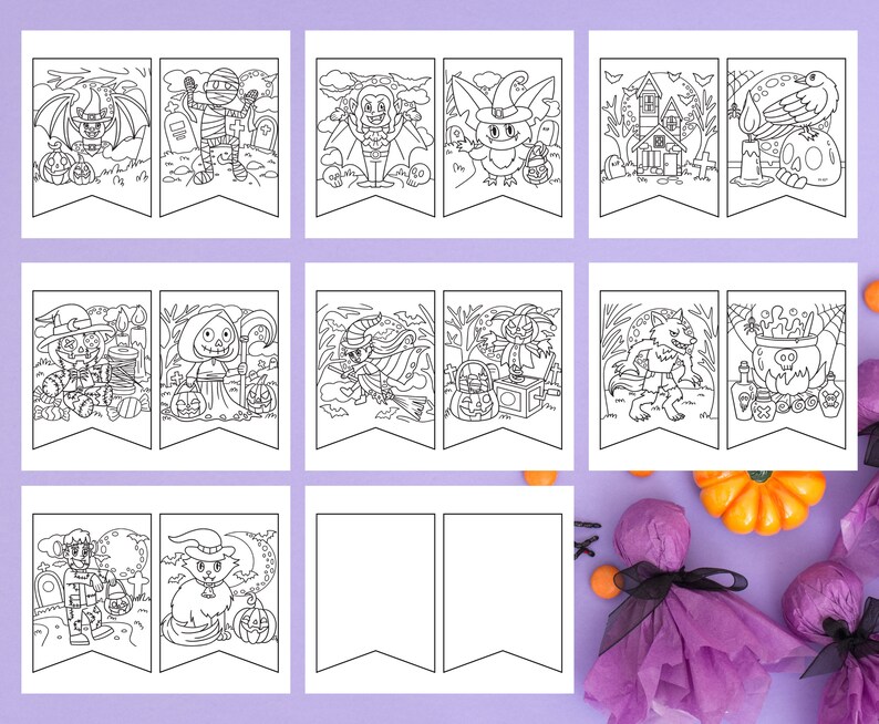Halloween Coloring Page Banner Printable, Halloween Bunting Craft, Kids ...