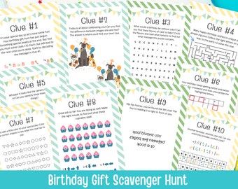 Birthday Gift Scavenger Hunt Printable for instant download, Birthday treasure hunt activity, Kids games and puzzles