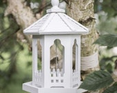 Novelty White Wooden Park Gazebo Hanging Bird Feeder For Wild Birds Seeds Feeding Station Bird House Nesting Box Tree Garden Outdoor Decor