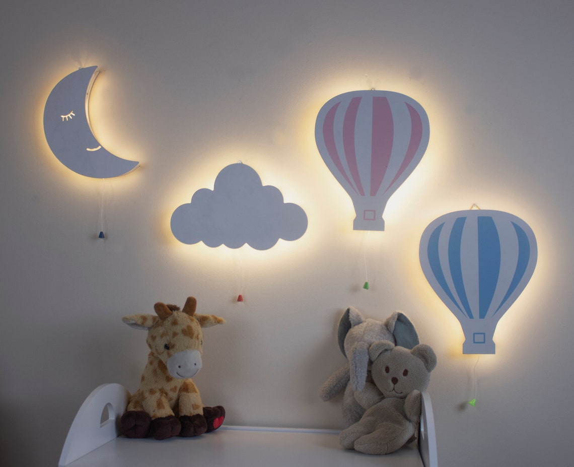 Hot Air Balloon Wooden Night Light Wall Mounted Nursery Etsy