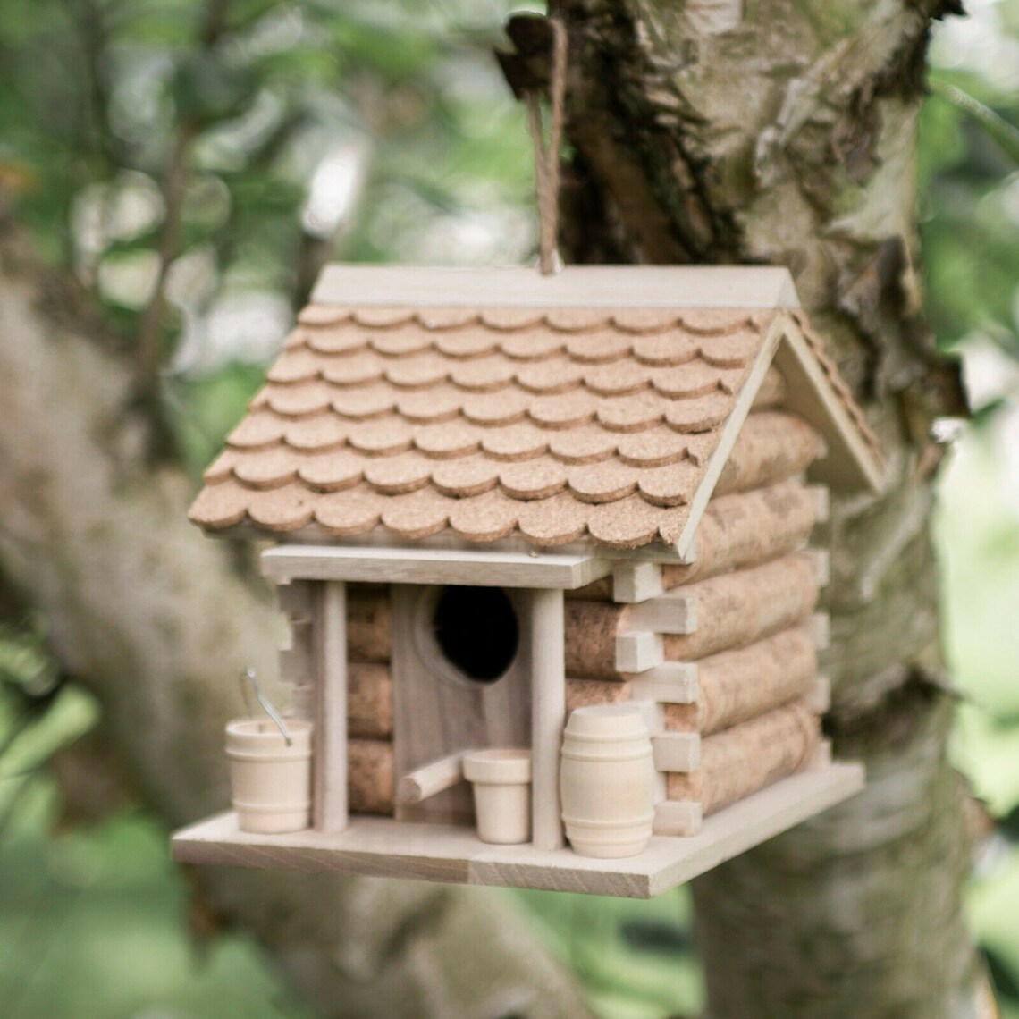 Cork Bird House Novelty Rustic Cabin Nesting Box Feeding Etsy