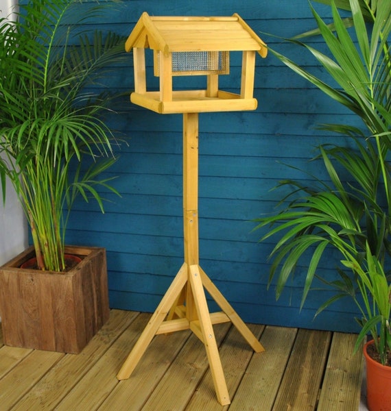 Standing Premium Wooden Bird Table Built Bird Feeder Birdhouse Etsy