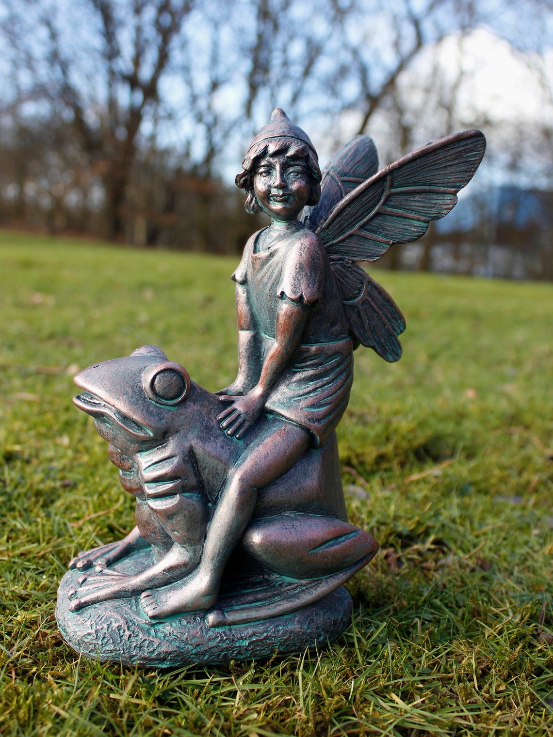 Garden Ornament Novelty Resin Fairy Pixie On Frog Magical Etsy