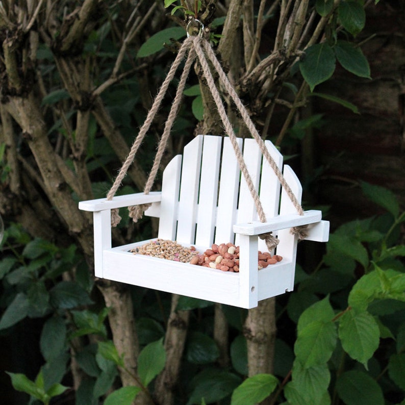 White Wooden Hanging Bird Bench Etsy