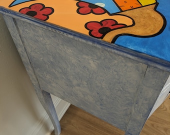 Pop Art Vintage Hand-Painted Bedside Table – A Retro Masterpiece Upcycled