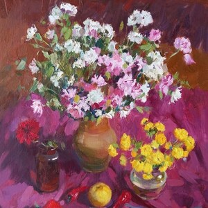 Oil painting on canvas, flowers still life, Ukrainian painter, Large painting, original painting, wall decor, Home Decor, kitchen decor,