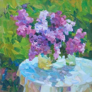 Oil painting on canvas, Lilac Still life, Rural Garden, Summer kitchen, Ukrainian countryside Still life, Ukrainian decor, Original painting