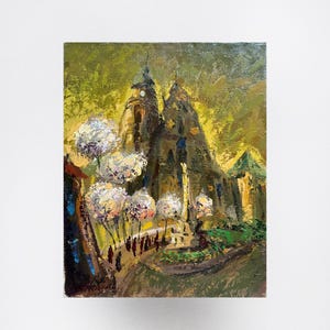 Vintage Ukrainian oil painting, Bernardine monastery in Lviv, Ukrainian painter, Ukrainian cityscape, Original on canvas, Ukrainian decor