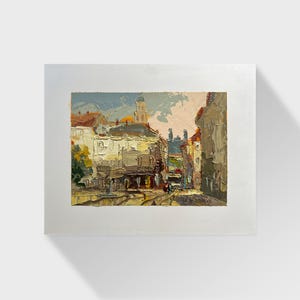 Ukrainian oil painting, Lviv Market Square, Ukrainian painter, Ukrainian cityscape, Original picture on cardboard, Ukrainian decor, Textured
