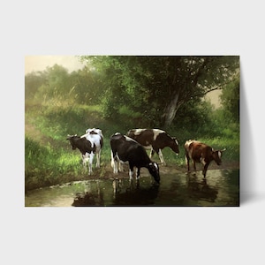 Large Oil painting Watering hole Cows painting Ukrainian painter wall home decor original painting Ukrainian decor art work animal painting