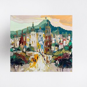 Oil painting Lviv panorama Ukrainian painter wall home decor original painting Ukrainian decor Textured Ukrainian cityscape painting Framed
