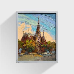 Oil painting Lviv Church of St. Olga and Elizabeth Ukrainian painter home decor original painting Ukrainian decor Framed cityscape painting