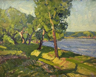 Original Summer Landscape Oil Painting on Cardboard by Kolosovsky