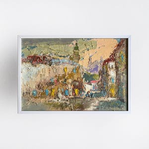 Abstract Oil painting city of Lviv Ukrainian painter wall home decor original painting Ukrainian decor Ukrainian Cityscape painting Framed
