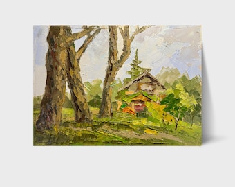 Pintura a óleo original, arte moderna, pintura de paisagem, pequena arte de parede, arte em tela, decoração de sala de estar, arte ucraniana, arte impressionista