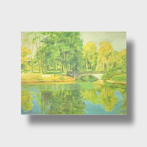 Pintura al óleo ucraniana, En el parque, Pintor ucraniano, Paisaje ucraniano, Imagen original sobre cartón, Decoración ucraniana, Texturizada