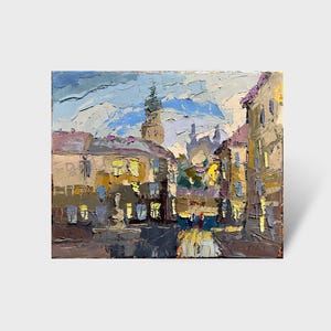 Ukrainian oil painting, Lviv Market area painting, Ukrainian painter, Ukrainian cityscape, Original picture on canvas, Ukrainian decor