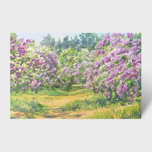 Pintura al óleo lila en flor pintor ucraniano decoración pintura original decoración ucraniana imagen sobre cartón pintura de paisaje texturizado
