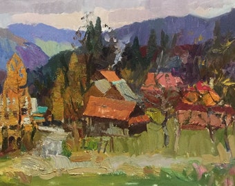 Oil painting Yaremche original picture Ukrainian painter landscape art work & collectibles kitchen deco