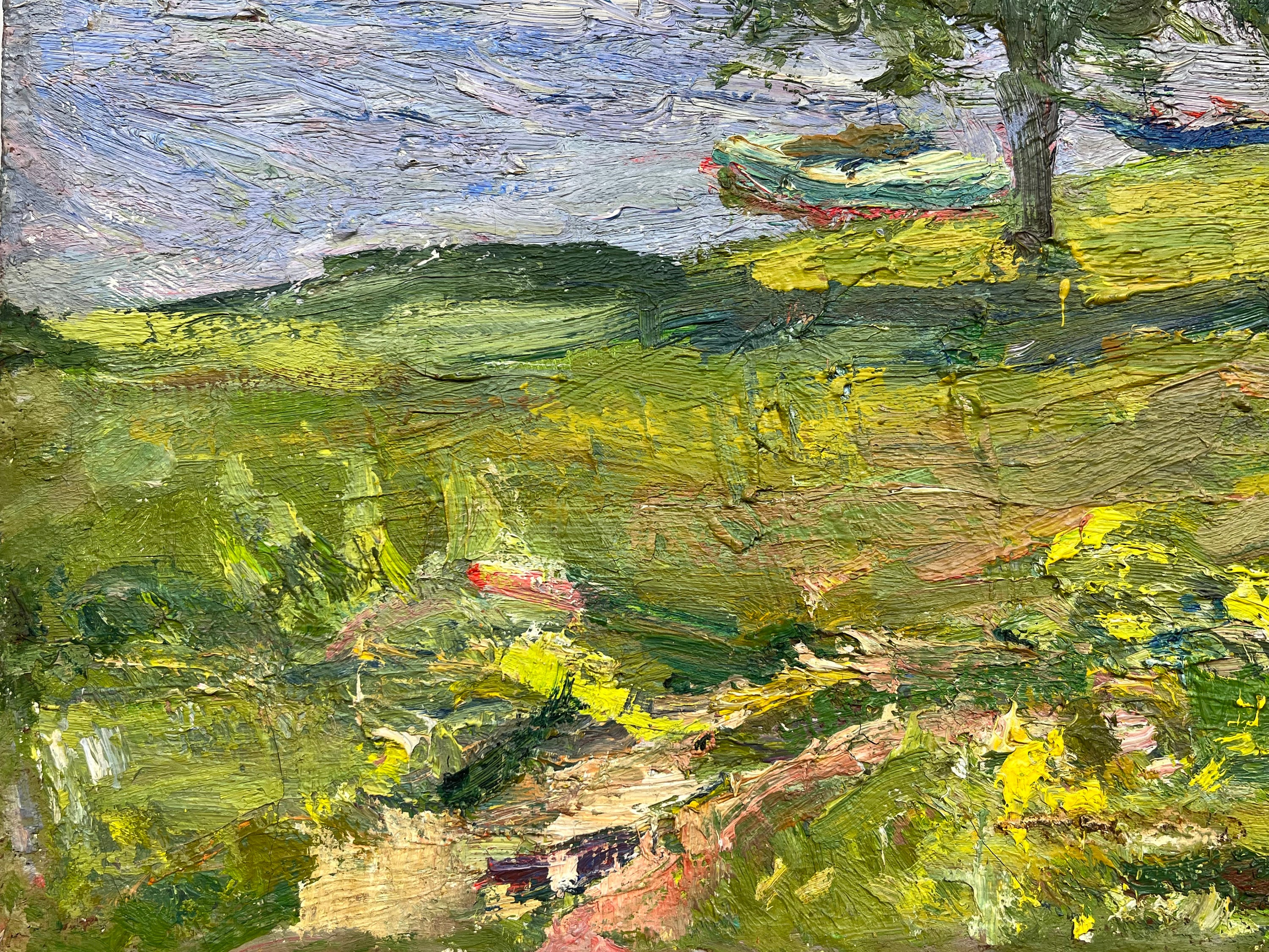 サイン入り春の風景油絵：コーガン・シャッツ作品（26.77x23.82インチ