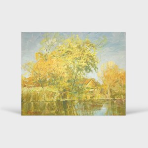 Peinture à l'huile, soleil d'automne, peintre ukrainien, décoration murale, peinture originale, photo de décoration ukrainienne sur carton, peinture de paysage texturé