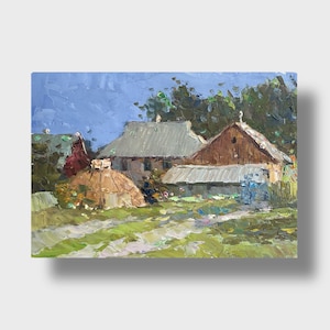 Ölgemälde Sommernachmittag im Dorf Ukrainischer Maler Bild auf Leinwand originale Malerei Ukrainische Landschaft