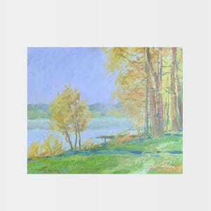 Pintura al óleo ucraniana, Otoño, Pintor ucraniano, Paisaje ucraniano, Imagen original sobre cartón, Decoración ucraniana, Paisaje texturizado