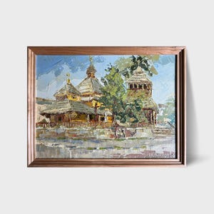 Ukrainian oil painting, Rural church, Ukrainian painter, Ukrainian countryside, Original Frame picture on canvas, Ukrainian decor, Textured