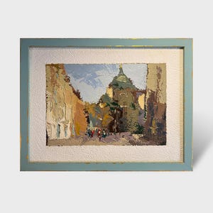 Oil painting Lviv street painting Ukrainian painter wall home decor original painting Ukrainian decor Framed cityscape painting Textured