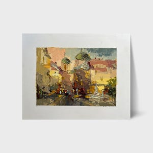 Ukrainian oil painting, Lviv Square, Ukrainian painter, Ukrainian cityscape, Original picture on cardboard, Ukrainian decor, Textured