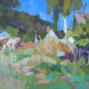 Olieverfschilderij Tsjernihivshchyna, Oekraïens platteland, boerderijdier, originele foto op canvas, Oekraïens decor, getextureerd, landelijk landschap