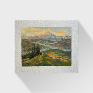 Oekraïens olieverfschilderij, panorama van Karpaten dorp, Oekraïense schilder, Oekraïens landschap, origineel op vezelplaat, Oekraïens decor