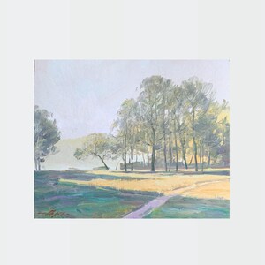 Pintura al óleo ucraniana, Paisaje matutino, Pintor ucraniano, Paisaje ucraniano, Imagen original sobre cartón, Decoración ucraniana, Texturizado