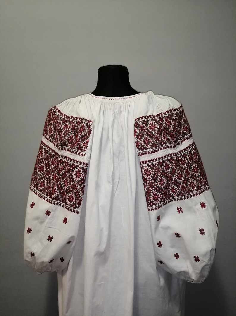 Vintage traditional Ukrainian embroidered dress Vyshyvanka Handmade embroidered shirt Embroidered folk women's shirt Homespun dress cotton image 8