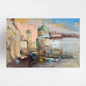 Ukrainian oil painting, Lviv square painting, Ukrainian painter, Ukrainian cityscape, Original picture on canvas, Ukrainian decor, Framed