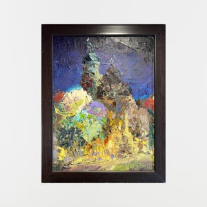 Abstract Oil painting Lviv Bernardine Monastery Ukrainian painter wall home decor original painting Ukrainian decor Frame cityscape painting