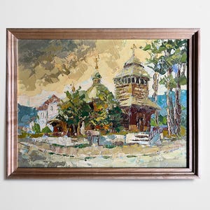 Oil painting Village church painting Ukrainian painter home decor original painting Ukrainian decor Framed countryside painting Textured